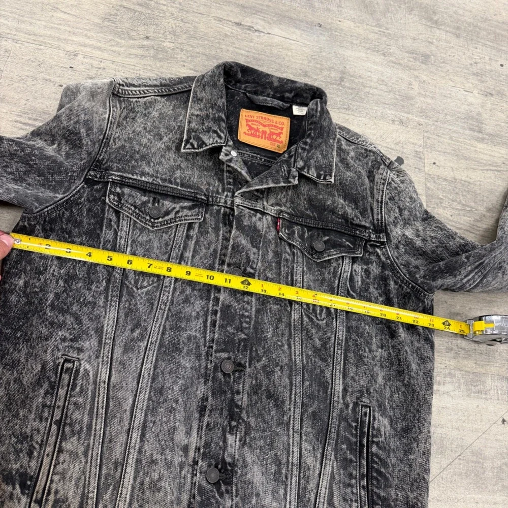 Levi's Denim Jacket Mens XL Black Acid Wash Trucker Jacket Button Up Cotton - Picture 7 of 12